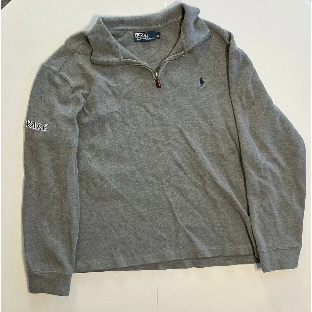 Polo by Ralph Lauren Gray Quarter-Zip Sweatshirt with Yale Sleeve Embroidery